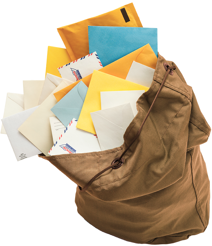 a sack overflowing with mail